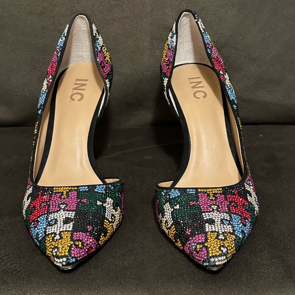 NC Womens BlLK Puzzle D Orsay Padded Kenjay Pointed Toe Stiletto Slip one Shoes